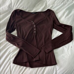 SHEIN Chocolate Long Sleeve Top with Button Detail